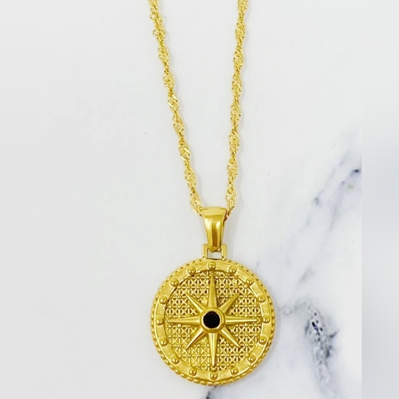 None Jewelry Nwt Rounded Moral Compass Necklace 8k Gold Plated
